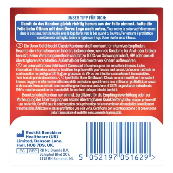 Durex Feel Thin - naturaalset tunnet pakkuv kondoom (3 tk)
