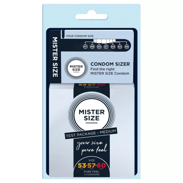 Mister Size - kondoomide proovikomplekt peenismõõtjaga - 3 tk