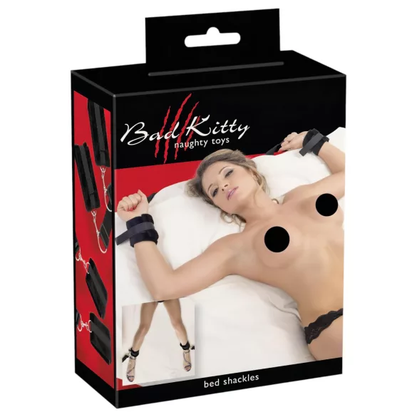 Bad Kitty - voodikinnitusega käerauad ja jalarauad komplekt - plüüs, 5-osaline