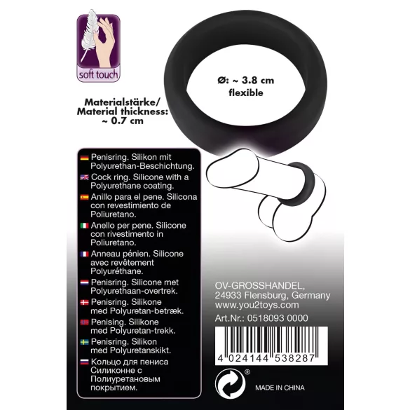 Black Velvets - peeniserõngas paks sein 3,8 cm - must