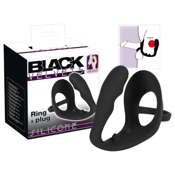 Black Velvets - anaaldildo + peenise- ja munandiring (must)