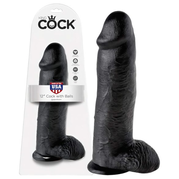 King Cock 12 suur munanditega dildo (30 cm) - must