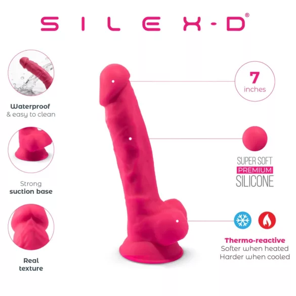 Silexd 7 - iminapaga, munanditega dildo - 17,5 cm (roosa)