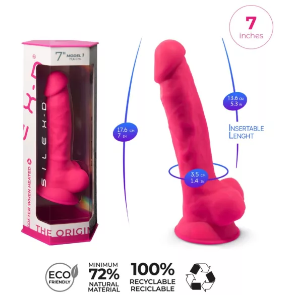 Silexd 7 - iminapaga, munanditega dildo - 17,5 cm (roosa)