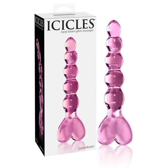 Icicles Nr. 43 - pärlitega, südamekujuline klaasdildo (roosa)