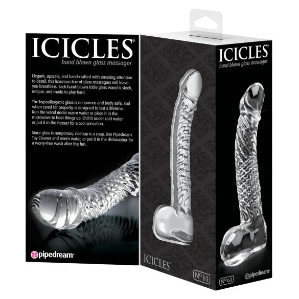 Icicles nr. 61 - munadega klaasist dildo (läbipaistev)