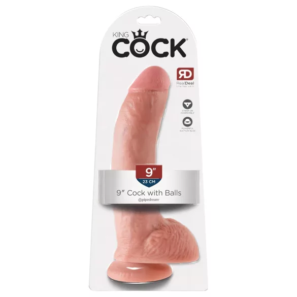 King Cock 9 - suur iminapaga munanditega dildo (23 cm, naturaalne)