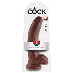   King Cock 9 - realistlik dildoga munanditega ja iminapaga 23cm - pruun