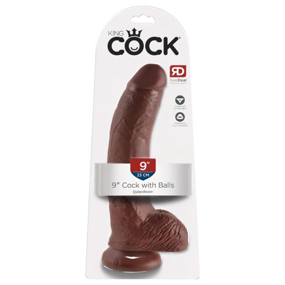 King Cock 9 - suur iminapaga munanditega dildo (23 cm) - pruun
