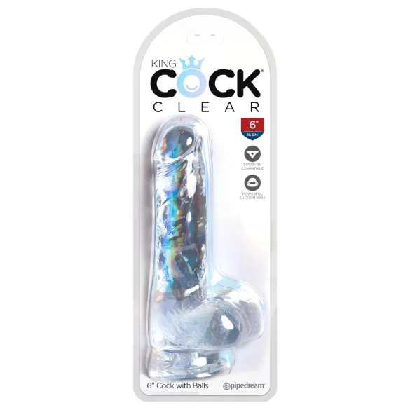 King Cock Clear 6 - realistlik dildoga munanditega iminapp, 15 cm