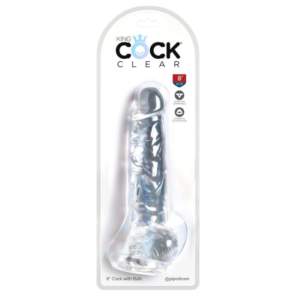 King Cock Clear 8 - iminapaga, munanditega dildo (20cm)