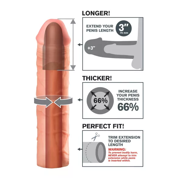 Pipedream - X-TENSION Mega 3 - realistlik peenisehülss (22,8 cm, naturaalne)
