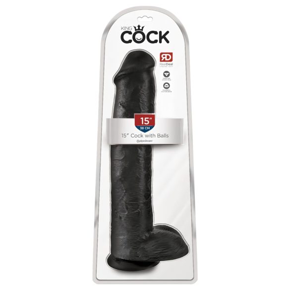 King Cock 15 - iminapaga dildoga munanditega (38 cm) - must
