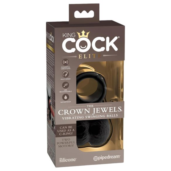King Cock Crown Jewels - vibratsiooniga peeniserõngas (must)