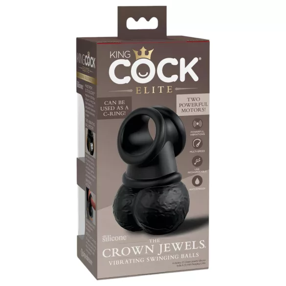 King Cock Crown Jewels - must vibratsioonitega peeniserõngas (must)