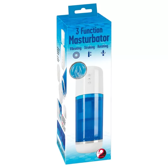 You2Toys - akuga pöörlev-tõukav masturbaator - sinine/valge
