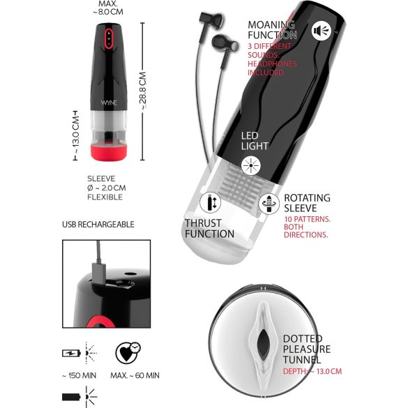 WYNE 05 - akuga masturbatsiooniseade - pöörlev - must-valge
