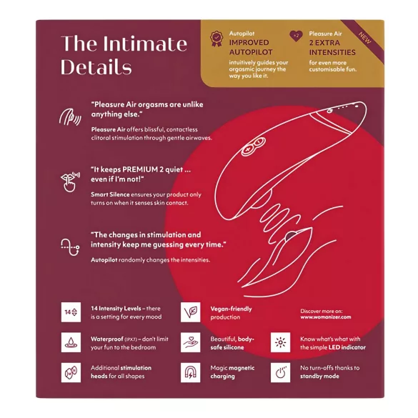 Womanizer Premium 2 - kliitoristimulaator õhulainetega - punane