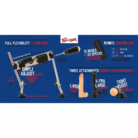 The Banger Fucking Machine - topelt seksimasin - 2 dildot ja 1 kunsttupp