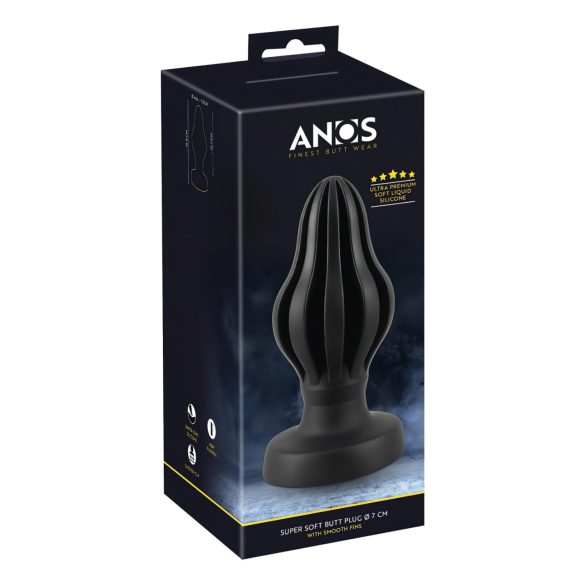 ANOS - pehme ribitud anaalpistik - 7cm (must)