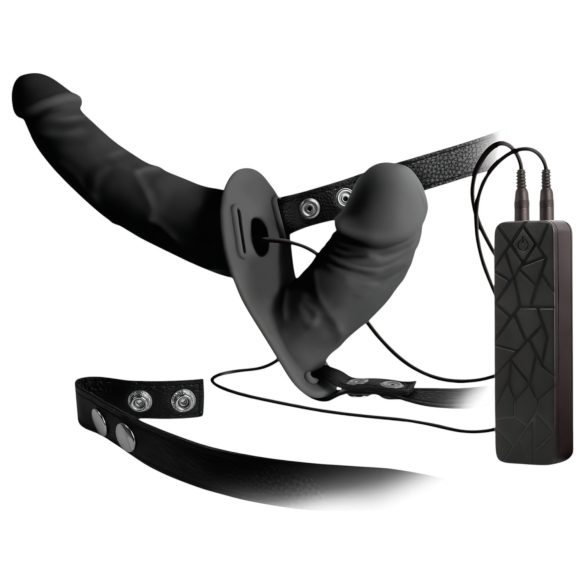 Double Thruster - musta kaheotstarbeline strap-on vibratsiooniseade