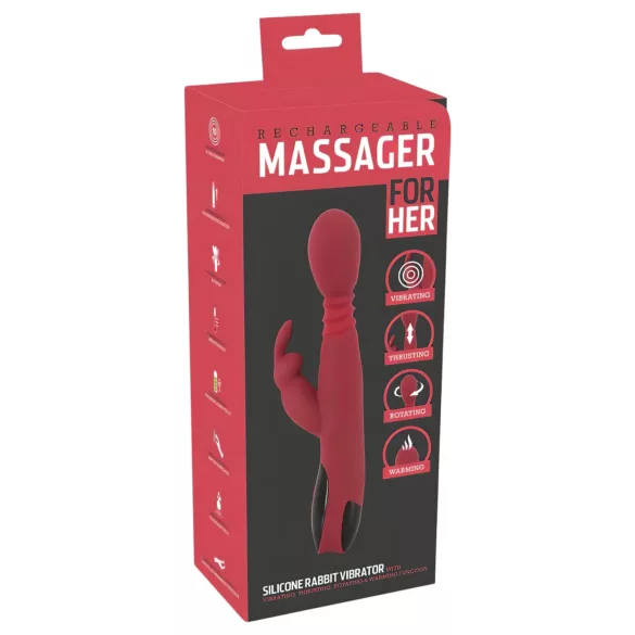 You2Toys Massager - tõukav‑pöörlev, soojendusega G-punkti vibraator (punane)