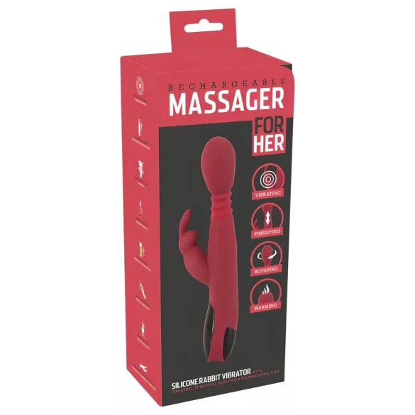 You2Toys Massager - tõukav‑pöörlev, soojendusega G-punkti vibraator (punane)