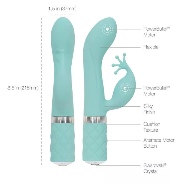 Pillow Talk Kinky - akuga, 2-mootoriga G-punkti vibraator (türkiissinine)