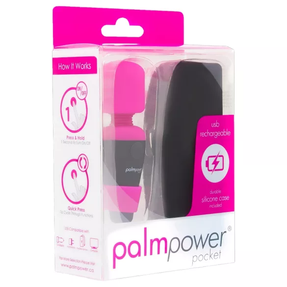 PalmPower Pocket Wand - mini vibraator massaažiks - roosa-must