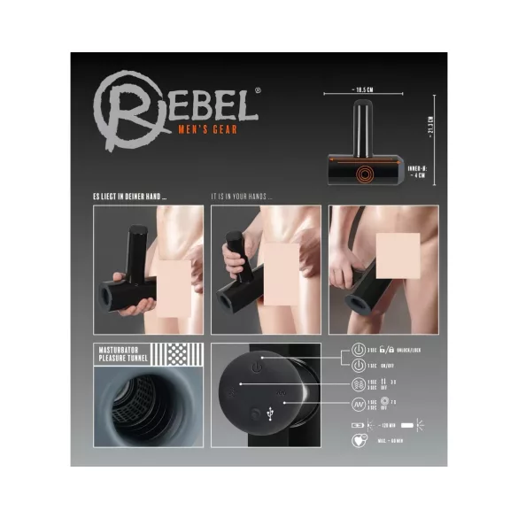 Rebel - akuga üles-alla liikuva vibreeriv masturbaator - must