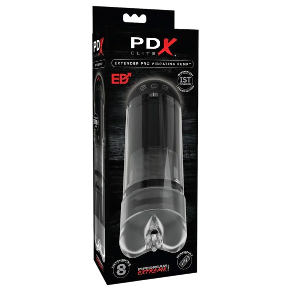 PDX Elite Extender Pro - akulaadijaga imemise-vibratsiooniga masturbaator (must)