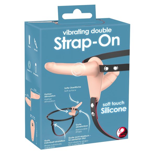 You2Toys - Strap-On - kinnitatav topeltvibraator (naturaalne)