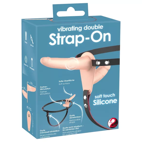You2Toys - Strap-On - kinniseotav topeltvibraator (nahatooni)
