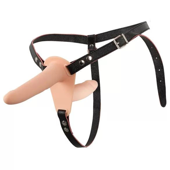 You2Toys - Strap-On - kinniseotav topeltvibraator (nahatooni)