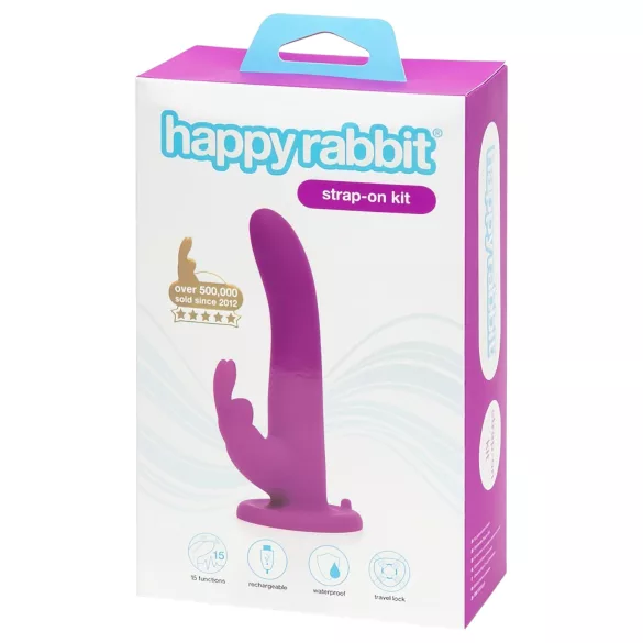Happyrabbit - strap-on vibreeriv dildo jänku kõrvadega - lilla