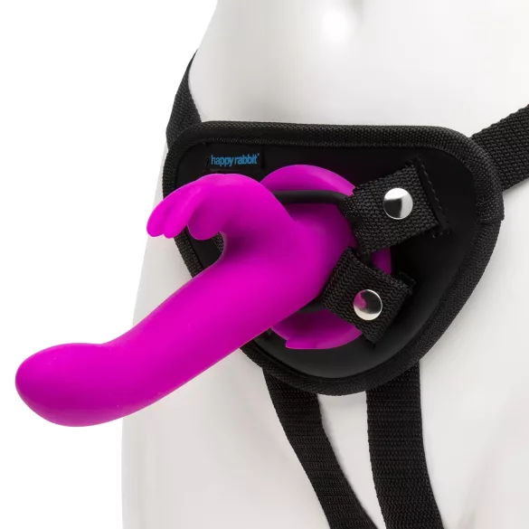 Happyrabbit - strap-on vibreeriv dildo jänku kõrvadega - lilla