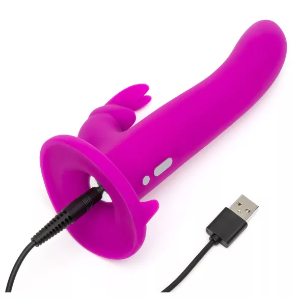 Happyrabbit - strap-on vibreeriv dildo jänku kõrvadega - lilla