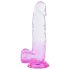 Sunfo - iminapaga, munanditega dildo - 22cm (läbipaistev-lilla)