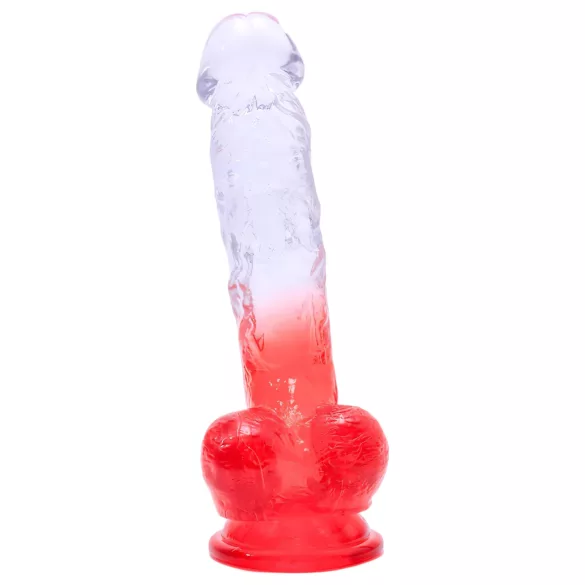 Sunfo - dildoga iminapaga ja munanditega - 21 cm läbipaistev punane