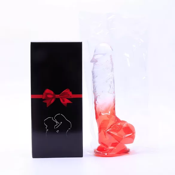 Sunfo - dildoga iminapaga ja munanditega - 21 cm läbipaistev punane