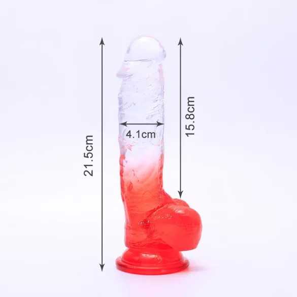 Sunfo - dildoga iminapaga ja munanditega - 21 cm läbipaistev punane
