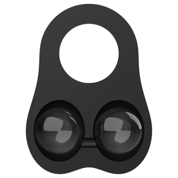 Pulselock Taur - silikoonist peenise- ja munandiring klaaskuulidega (must)