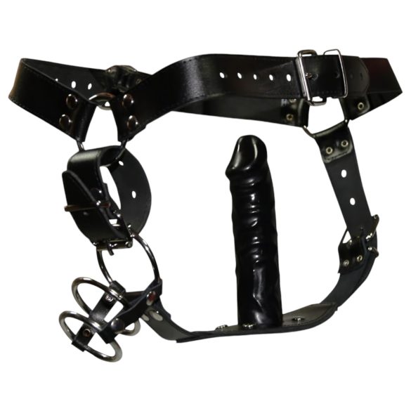 ZADO - nahast stringid dildoga ja 3 peeniserõngaga - L/XL