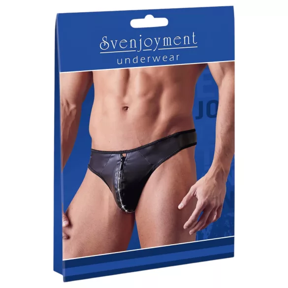 Svenjoyment - meeste läikiv stringid lukuga ja kivikestega - must - L