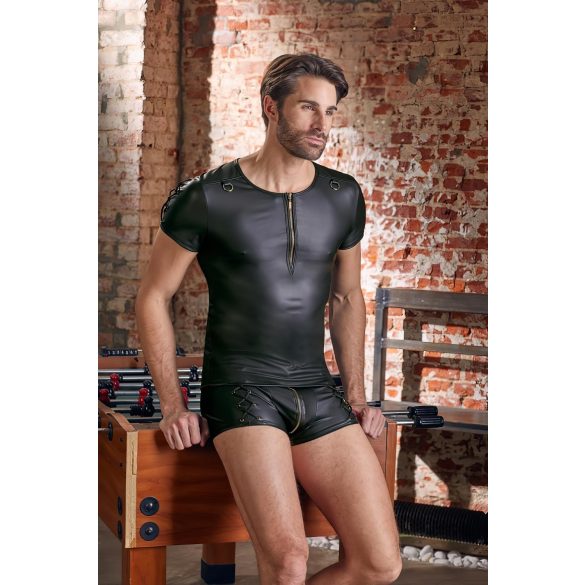 NEK - matt efektiga lühikeste varrukatega meeste särk (must) - M