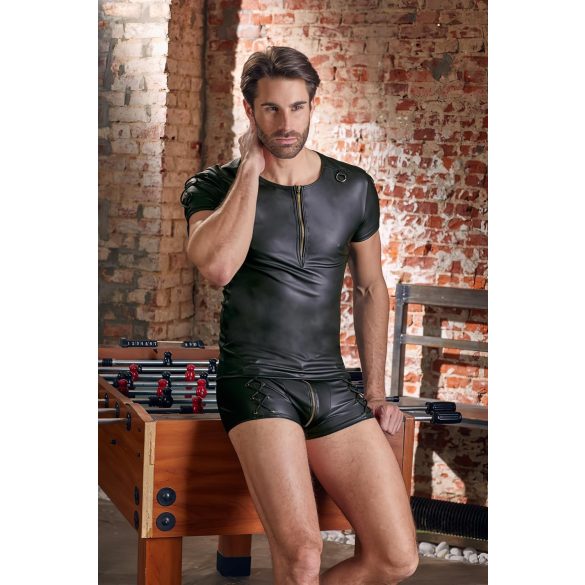 NEK - matt efektiga lühikeste varrukatega meeste särk (must) - L