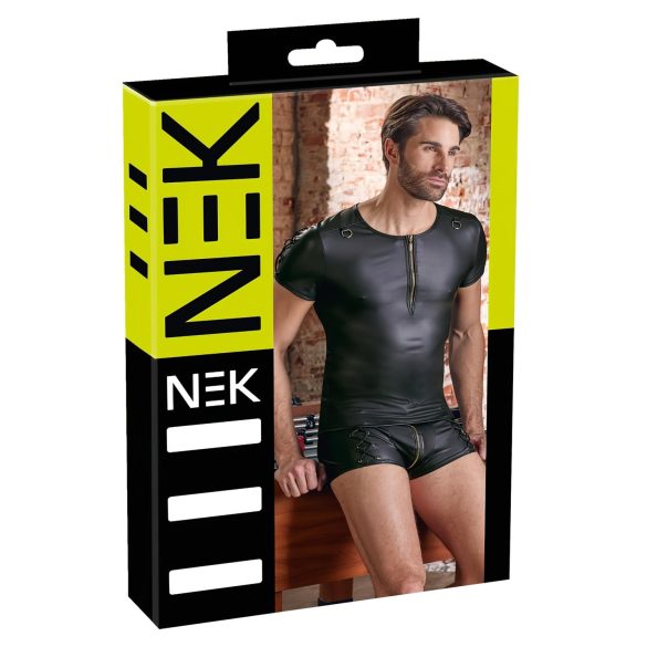 NEK - matt efektiga lühikeste varrukatega meeste särk (must) - 2XL