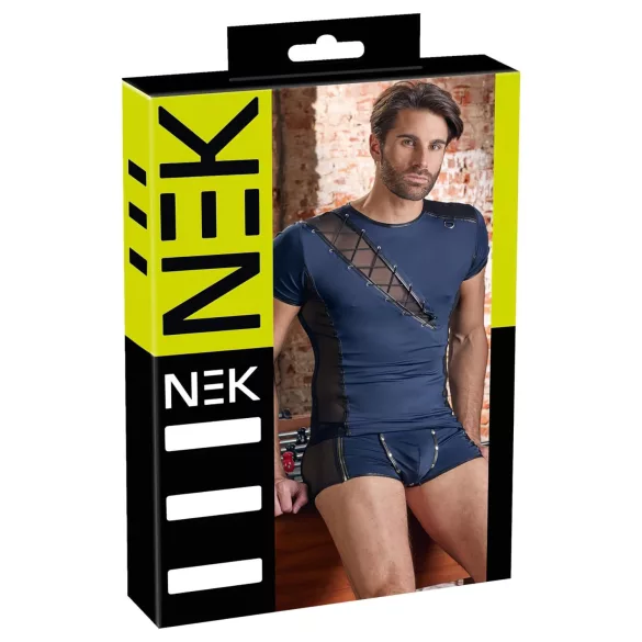 NEK - meeste särk - paelustega, võrkvormiline detail - must/sinine - M