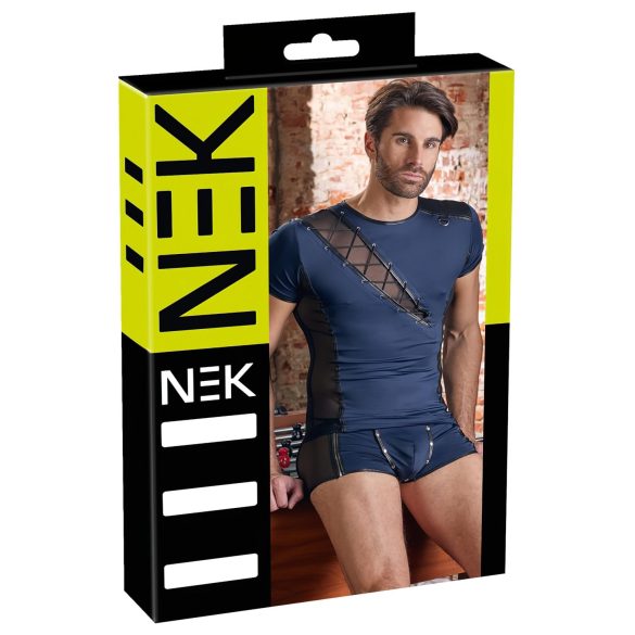 NEK - mustsäärek-pitsist detailidega meeste särk (sinine) - L