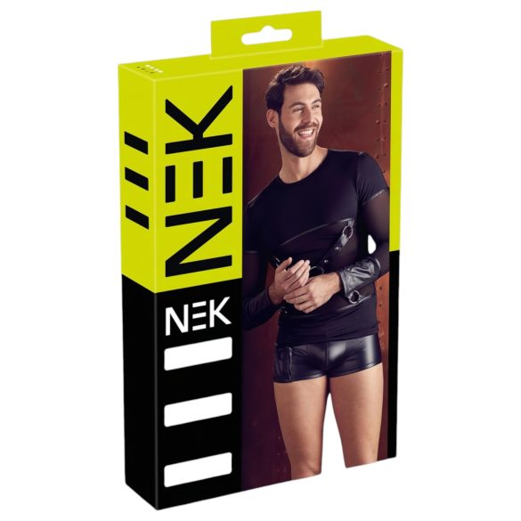 NEK - ristikujuline pikkade varrukatega meeste särk (must) - XL